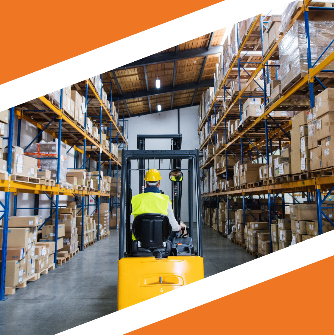 Warehouse forklift operation in action