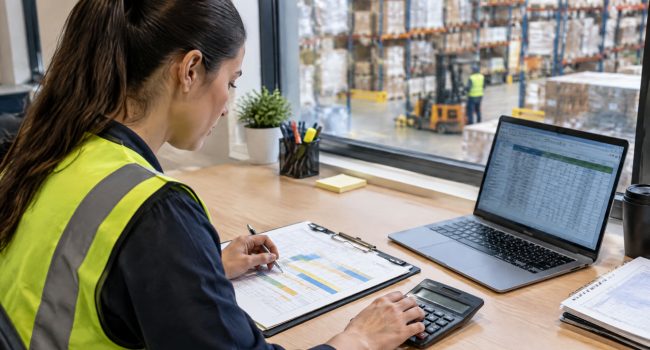 Warehouse planner calculating headcount with a shift schedule and labor spreadsheet